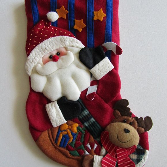 Jingles & Joy 3D Santa & Reindeer Decorative Christmas Stocking Christmas Home - Picture 12 of 12